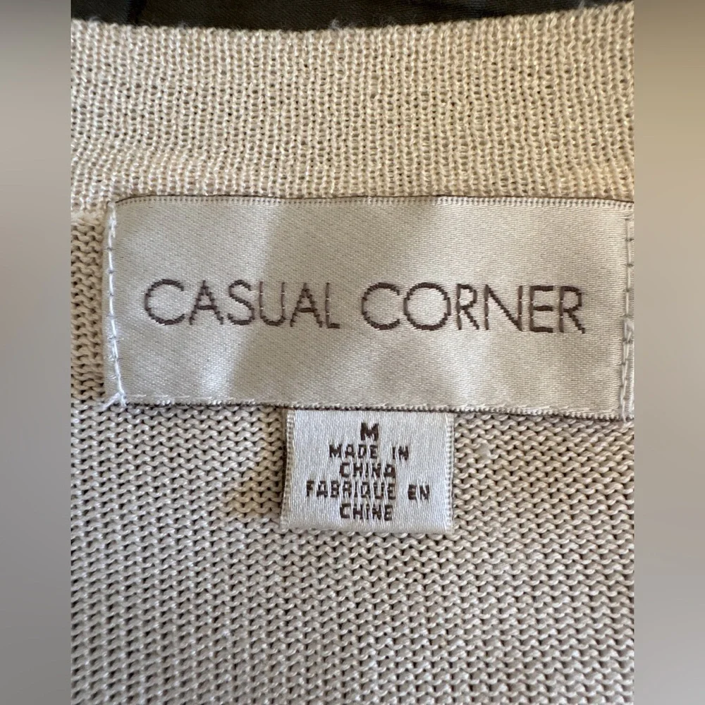 Casual Corner Vintage Light Cream Open-Front Knit Cardigan Size Medium - Picture 2 of 6